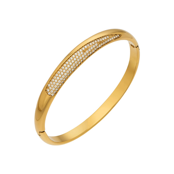 Wholesale Geometric Plain Ring Buckle Stainless Steel Goldplated Bracelet With 5A Zircon