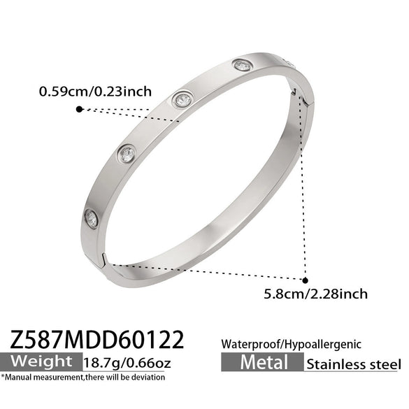 Wholesale Geometric Plain Ring Micro Inlaid Zircon Clasp Bracelet Stainless Steel 18K Gold Plated Jewelry Set