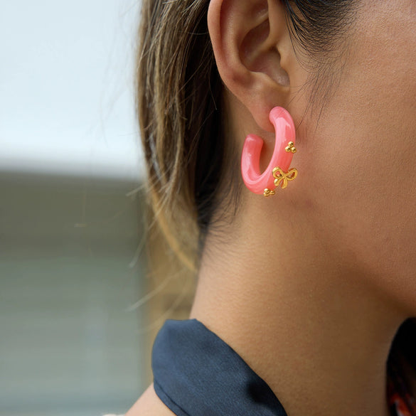 Wholesale Geometric Plastic Resin Electroplated Stainless Steel Ear Needle Women's Bow Earrings