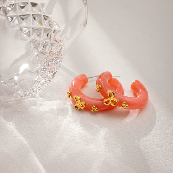 Wholesale Geometric Plastic Resin Electroplated Stainless Steel Ear Needle Women's Bow Earrings
