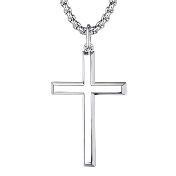 Wholesale Geometric Polish Titanium Steel Cross Pendant Necklace With Square Pearl Chain Unisex Fashion Jewelry