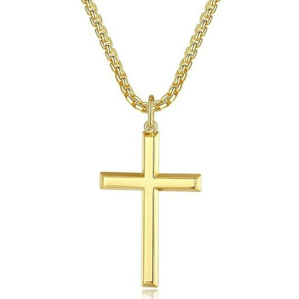 Wholesale Geometric Polish Titanium Steel Cross Pendant Necklace With Square Pearl Chain Unisex Fashion Jewelry