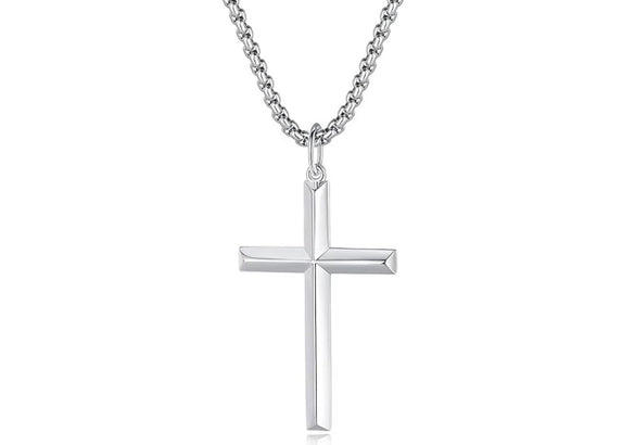 Wholesale Geometric Polish Titanium Steel Cross Pendant Necklace With Square Pearl Chain Unisex Fashion Jewelry