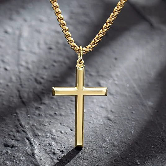 Wholesale Geometric Polish Titanium Steel Cross Pendant Necklace With Square Pearl Chain Unisex Fashion Jewelry