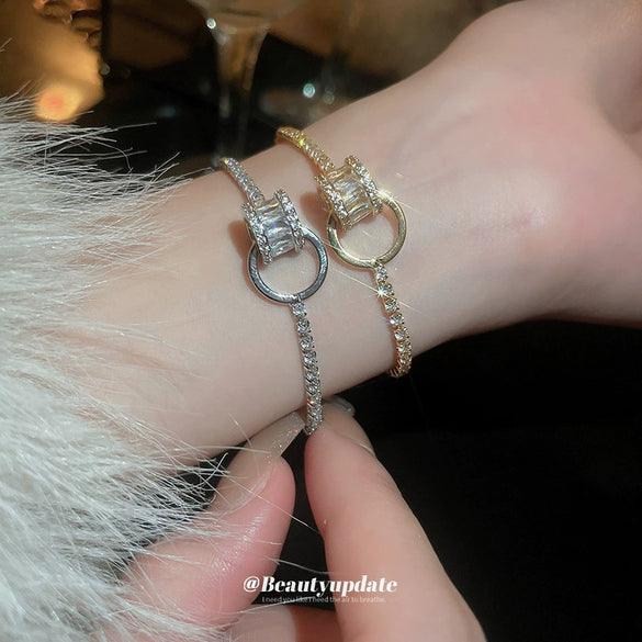 Wholesale Geometric Pullout Bracelet With Real Gold Electroplated Zircon For Women