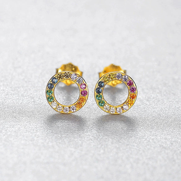 Wholesale Geometric Rainbow Circle Zircon Colorful Earrings Made Of S925 Silver With Electroplating