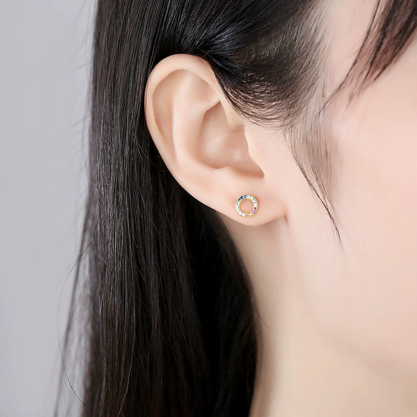 Wholesale Geometric Rainbow Circle Zircon Colorful Earrings Made Of S925 Silver With Electroplating