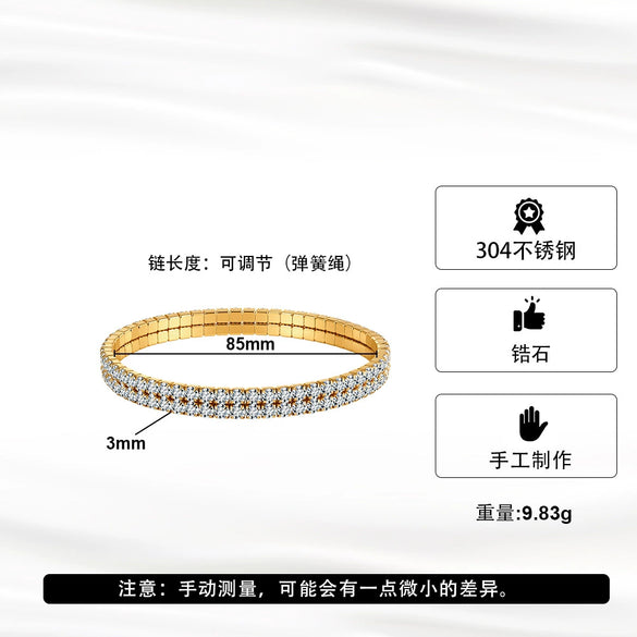 Wholesale Geometric Real Gold Plated Stainless Steel Elastic Rhinestone Bracelet For Women