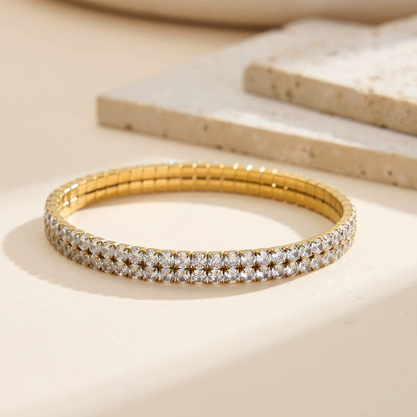 Wholesale Geometric Real Gold Plated Stainless Steel Elastic Rhinestone Bracelet For Women