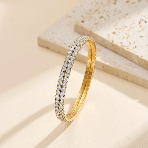 Wholesale Geometric Real Gold Plated Stainless Steel Elastic Rhinestone Bracelet For Women
