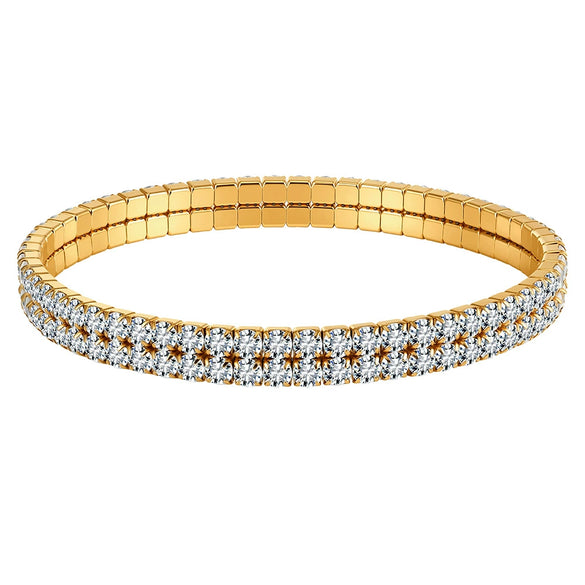 Wholesale Geometric Real Gold Plated Stainless Steel Elastic Rhinestone Bracelet For Women