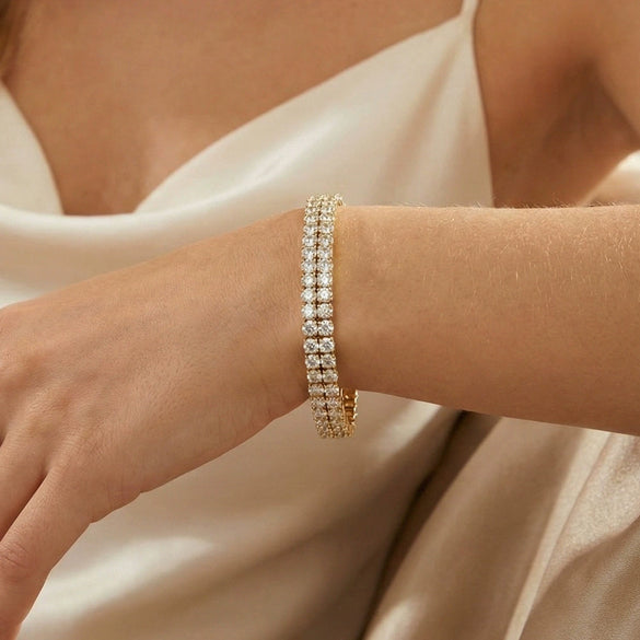 Wholesale Geometric Real Gold Plated Stainless Steel Elastic Rhinestone Bracelet For Women