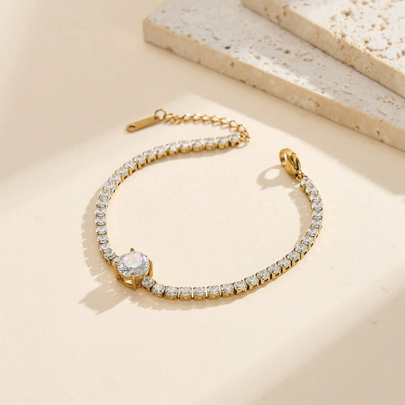 Wholesale Geometric Real Gold Plated Stainless Steel Tennis Chain Bracelet For Women
