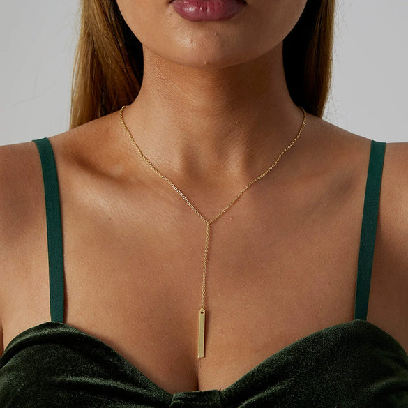 Wholesale Geometric Rectangular Pendant Necklace Copper Plated With Real Gold Tassel Long Strip Fashion Women's Clavicle Chain