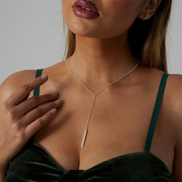 Wholesale Geometric Rectangular Pendant Necklace Copper Plated With Real Gold Tassel Long Strip Fashion Women's Clavicle Chain