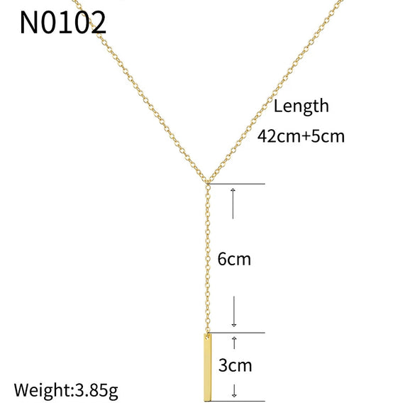 Wholesale Geometric Rectangular Pendant Necklace Copper Plated With Real Gold Tassel Long Strip Fashion Women's Clavicle Chain