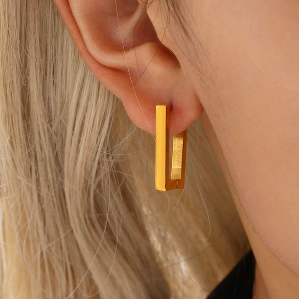Wholesale Geometric Rectangular 316L Stainless Steel 18K Gold Plated Ear Jewelry For Women