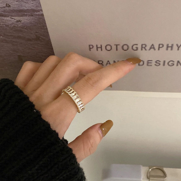 Wholesale Geometric Rectline Zircon Ring Copper Electroplated For Women Fashion Style