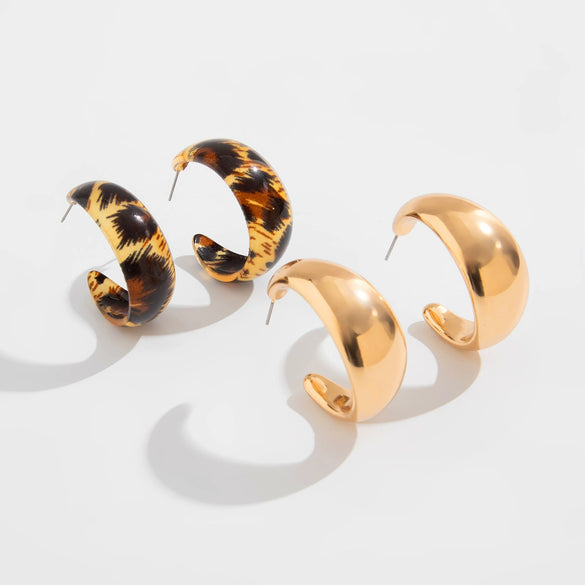 Wholesale Geometric Resin And Plastic Handmade Leopard Cshaped Women's Earrings
