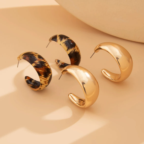 Wholesale Geometric Resin And Plastic Handmade Leopard Cshaped Women's Earrings