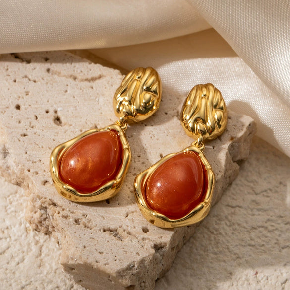 Wholesale Geometric Retro Brown Titanium Steel Electroplated Women's Earrings