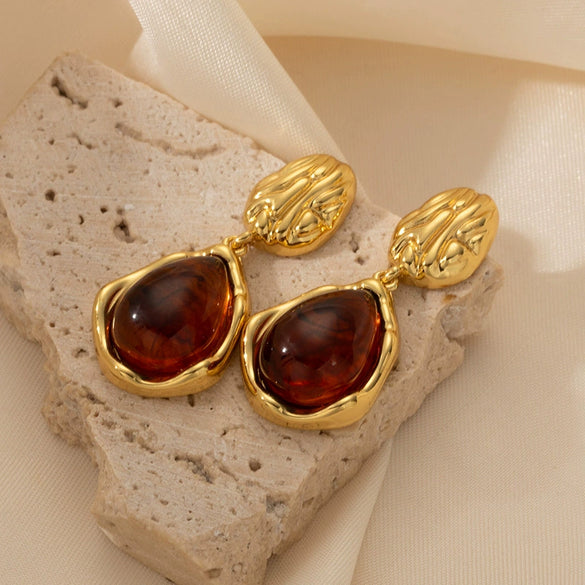 Wholesale Geometric Retro Brown Titanium Steel Electroplated Women's Earrings