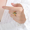 Wholesale Geometric Retro Small Color Glass Stone Inlaid Layered Stitching Electroplated Titanium Steel Open Ring Unisex