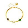 Wholesale Geometric Retro Style Green White Diamond Titanium Steel Blade Chain Electroplated Bracelet For Women
