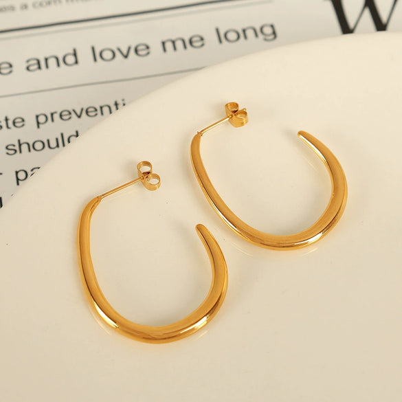 Wholesale Geometric Retro 316L Stainless Steel Gold Plated U Shape Earrings For Women