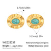 Wholesale Geometric Retro Turquoise Oval Stainless Steel Electroplated Earrings For Women