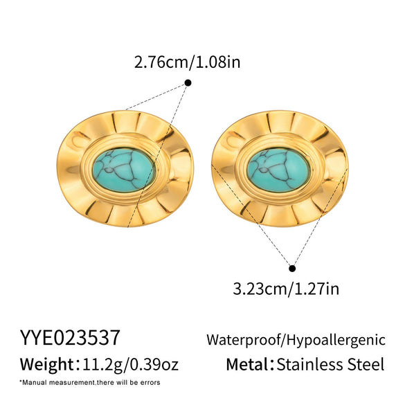 Wholesale Geometric Retro Turquoise Oval Stainless Steel Electroplated Earrings For Women
