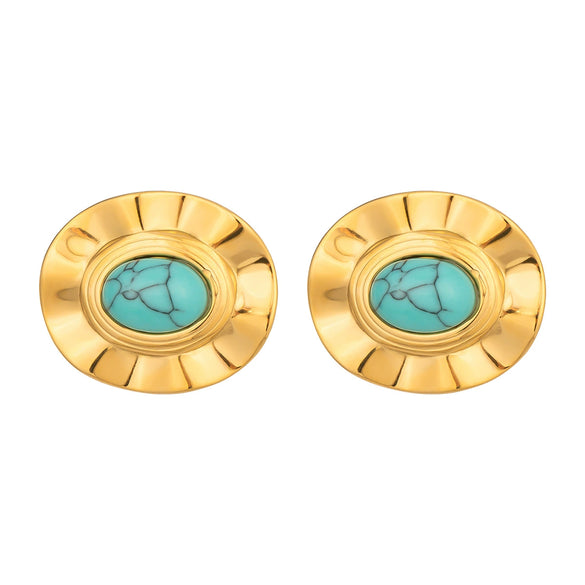 Wholesale Geometric Retro Turquoise Oval Stainless Steel Electroplated Earrings For Women