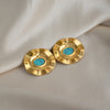 Wholesale Geometric Retro Turquoise Oval Stainless Steel Electroplated Earrings For Women
