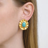 Wholesale Geometric Retro Turquoise Oval Stainless Steel Electroplated Earrings For Women