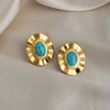 Wholesale Geometric Retro Turquoise Oval Stainless Steel Electroplated Earrings For Women