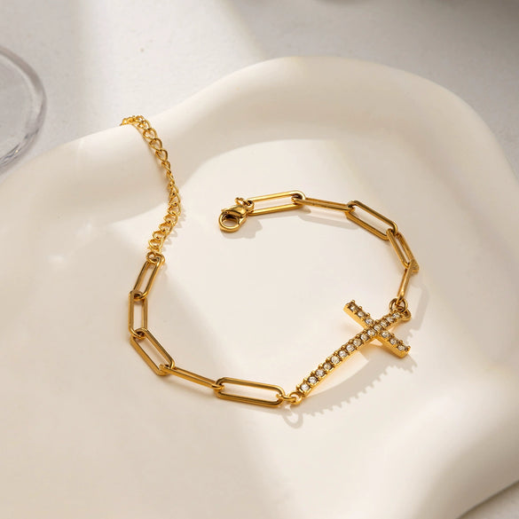 Wholesale Geometric Rhinestone Cross Stainless Steel Electroplated Bracelet Jewelry For Women