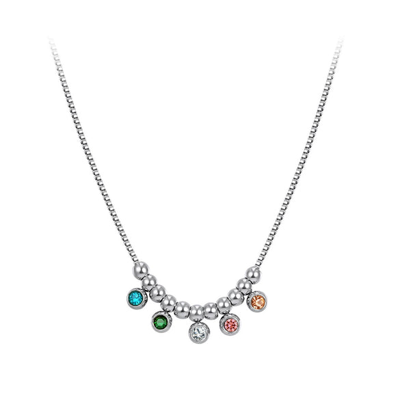 Wholesale Geometric Rhinestone Pendant Stainless Steel Calendering Chain Necklace For Women