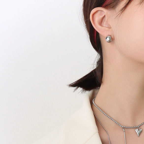 Wholesale Geometric Rhombus Textured Titanium Steel 18K Gold Plated Earrings