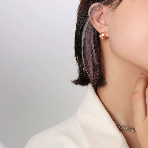Wholesale Geometric Rhombus Textured Titanium Steel 18K Gold Plated Earrings