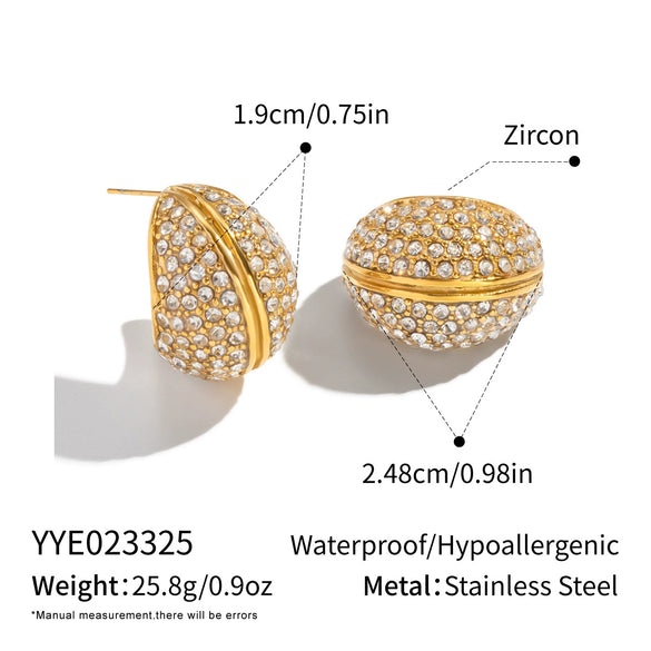 Wholesale Geometric Ringshaped Inlaid Rhinestone Stainless Steel Earrings With Pvd Furnace Vacuum Real Gold Plating For Women