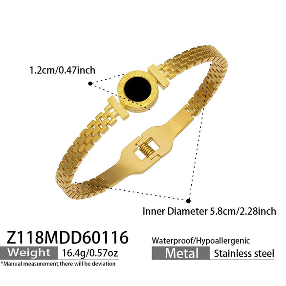 Wholesale Geometric Roman Numeral Dial Stainless Steel Electroplated Open Bracelet Set
