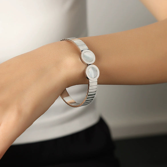 Wholesale Geometric Roman Numeral Dial Stainless Steel Electroplated Open Bracelet Set