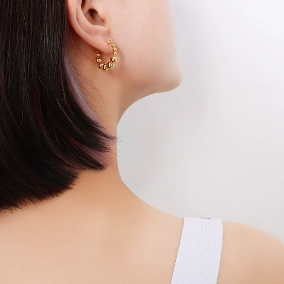 Wholesale Geometric Round Bead Stitching Earrings Titanium Steel 18K Gold Plated