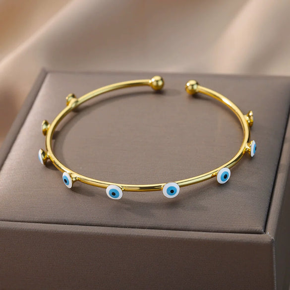 Wholesale Geometric Round Blue Eyes Devil's Eye Copper Electroplated Bracelet