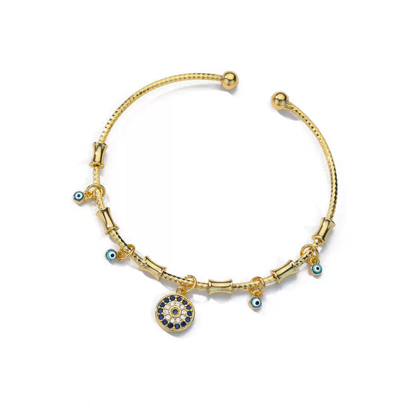 Wholesale Geometric Round Blue Eyes Devil's Eye Copper Electroplated Bracelet