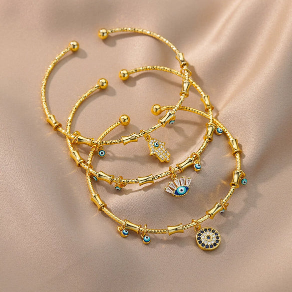 Wholesale Geometric Round Blue Eyes Devil's Eye Copper Electroplated Bracelet