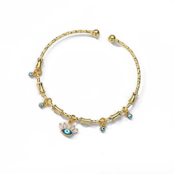 Wholesale Geometric Round Blue Eyes Devil's Eye Copper Electroplated Bracelet