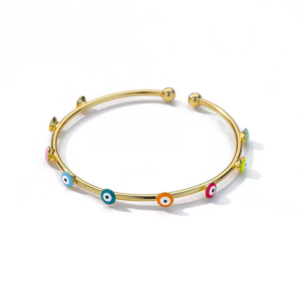 Wholesale Geometric Round Blue Eyes Devil's Eye Copper Electroplated Bracelet