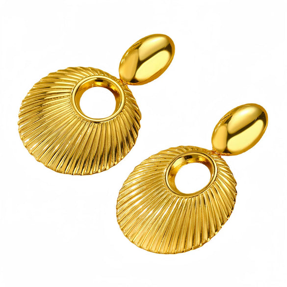 Wholesale Geometric Round Hollow Stainless Steel And Titanium Steel Earrings Electroplated Fashion Light Luxury Women's Earrings