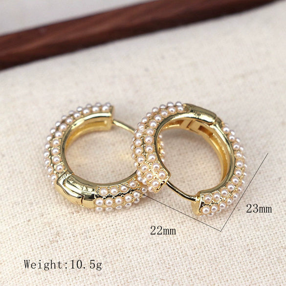 Wholesale Geometric Round Imitation Pearl Zirconium Ear Clip Jewelry Earrings Sweet Fresh Style